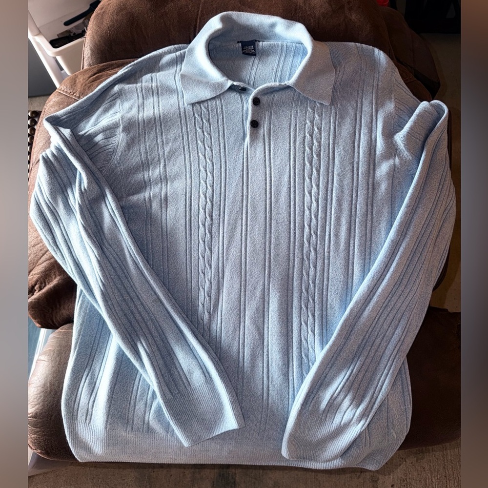 Dockers Light Blue Cable-Knit V-Neck Polo Sweater
